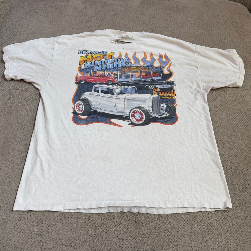 Vintage 2002 Danville Hot Summer Nights Car Show Graphic‎ T-Shirt Hanes XL White